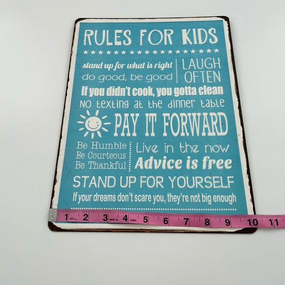 Rules for Kids Blue and White Metal Sign 10.25 x 13.75 Inch Fun Family Rules - Picture 3 of 4